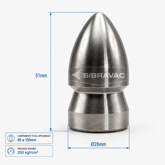 Bocal de Gordura e Desobstrução Standard Ø50mm Rosca 1” NPT para Hidrojato e Limpeza de Tubulações