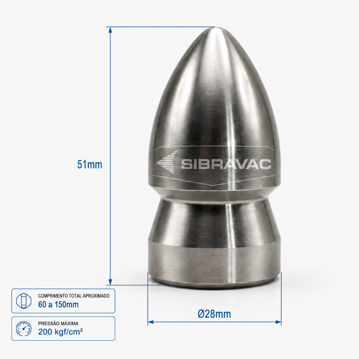 Bocal de Desobstrução Standard Ø28mm 1/2” NPT para Hidrojato e Limpeza de Tubulações
