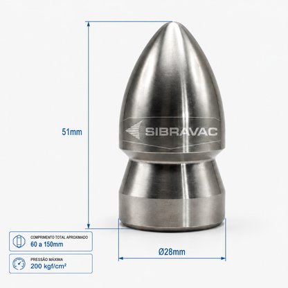 Bocal de Desobstrução Standard Ø28mm 1/2” NPT para Hidrojato e Limpeza de Tubulações