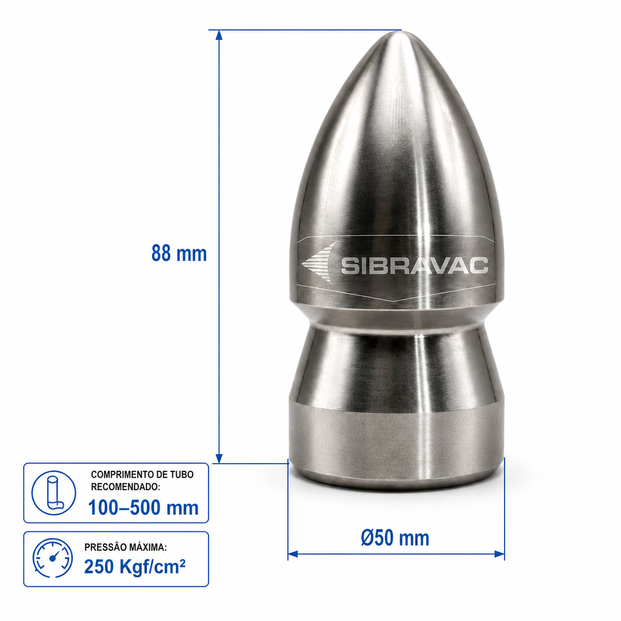 Bocal de Desobstrução Standard Ø50mm 1” NPT para Hidrojato e Limpeza de Tubulações
