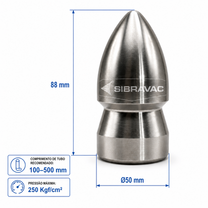 Bocal de Desobstrução Standard Ø50mm 1” NPT para Hidrojato e Limpeza de Tubulações