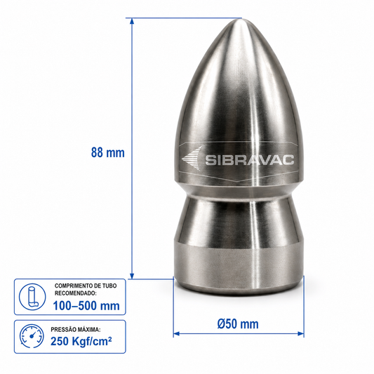 Bocal de Desobstrução Standard Ø50mm 1” NPT para Hidrojato e Limpeza de Tubulações