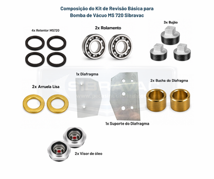 Kit de Revisão Básica para Bomba de Vácuo MS 720 Sibravac